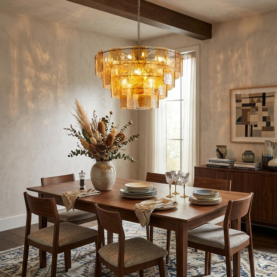 Tile Rectangular Chandelier for Dining Room by AUVIELIGHT