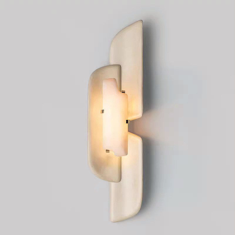 Layered Wall Sconce in alabaster for Hallway by AUVIELIGHT, Dia 16cm x H 58cm / Dia 6.3 x H 22.8" / White / Warm Light