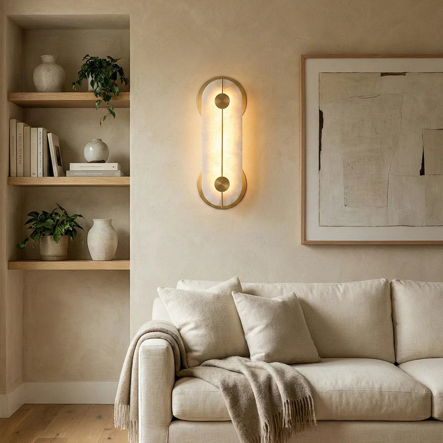 Obvara Oval Wall Light in alabaster for Hallway by AUVIELIGHT