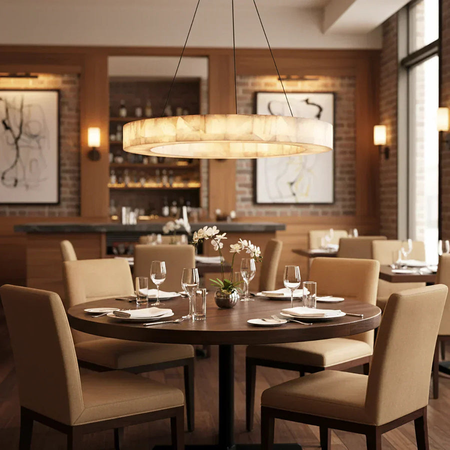Rivage Round Chandelier in alabaster for Dining Room by AUVIELIGHT