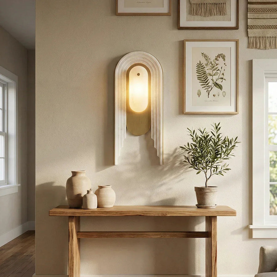 Cascada Stacked Wall Sconce in alabaster for Hallway by AUVIELIGHT