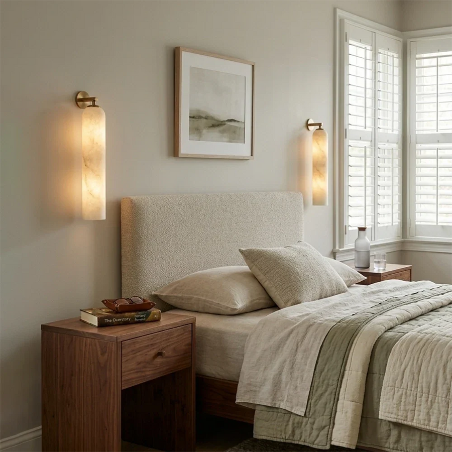 Tube Cylinder Wall Sconce in alabaster for Hallway by AUVIELIGHT