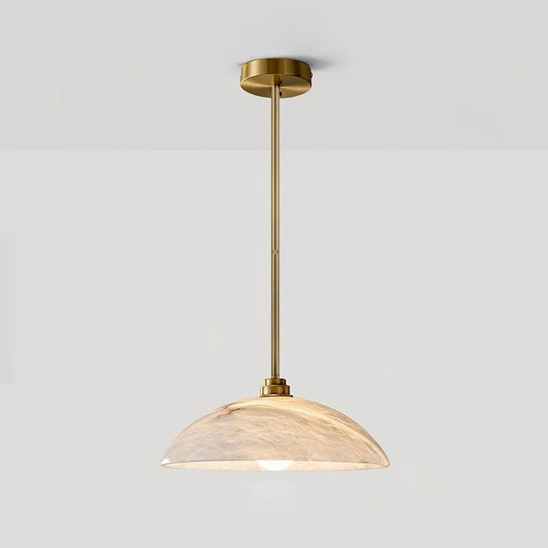 Dome Pendant Light in alabaster for Kitchen Island by AUVIELIGHT, ∅ 11.8" x H 3.1" / Dia 30cm x H 8cm / Hanging wire 59" Brass & White and 1