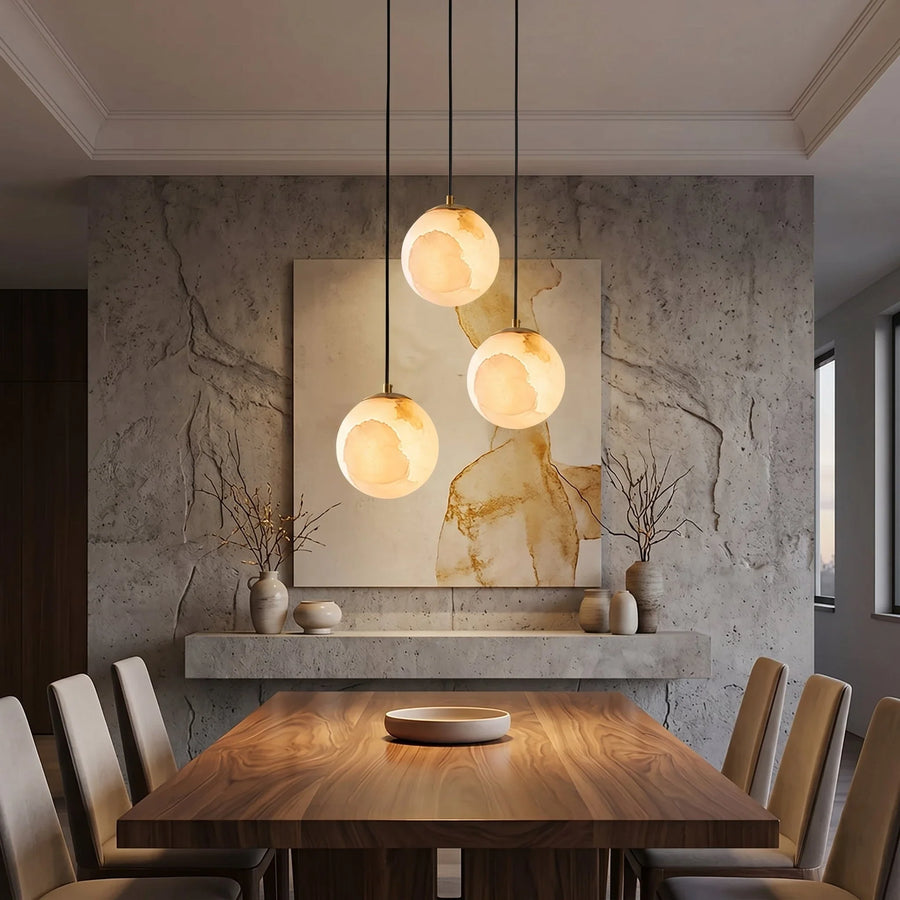 Globe Pendant Light in alabaster for Kitchen Island by AUVIELIGHT