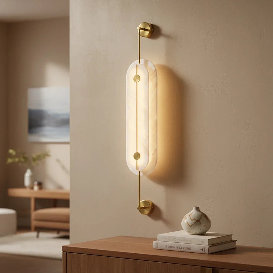 Solvane Slender Oval Wall Sconce in alabaster for Hallway by AUVIELIGHT