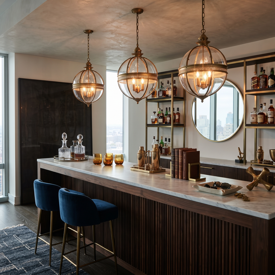 Globe Pendant Light in antique brass for Kitchen Island by AUVIELIGHT