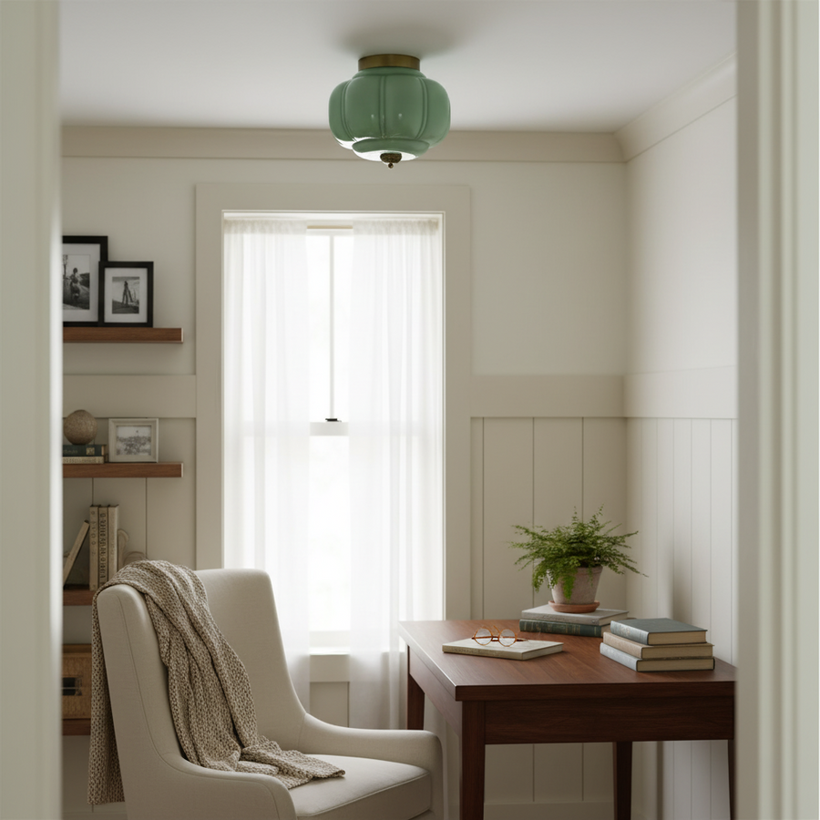 Celadon Ribbed Ceiling Light for Living Room by AUVIELIGHT