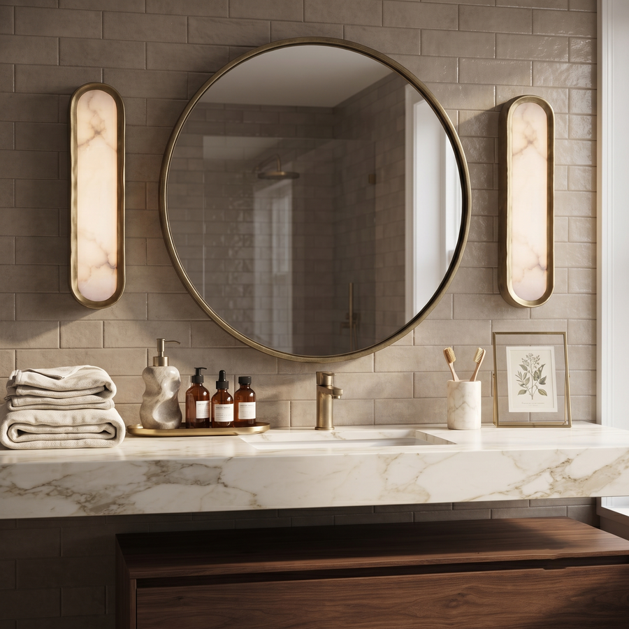 Aura Arch Wall Sconce in alabaster for Hallway by AUVIELIGHT