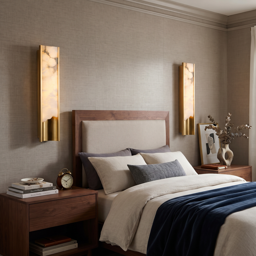Aura Linear Wall Sconce in alabaster for Hallway by AUVIELIGHT