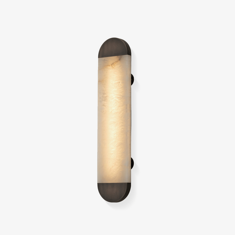 Aura Capsule Wall Sconce in alabaster for Hallway by AUVIELIGHT, ∅ 4.7"xH 23.6" / Bronze & White / Warm Light