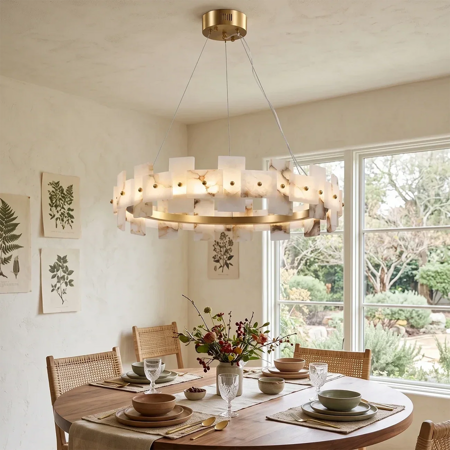Geometric Chandelier in alabaster for Dining Room by AUVIELIGHT