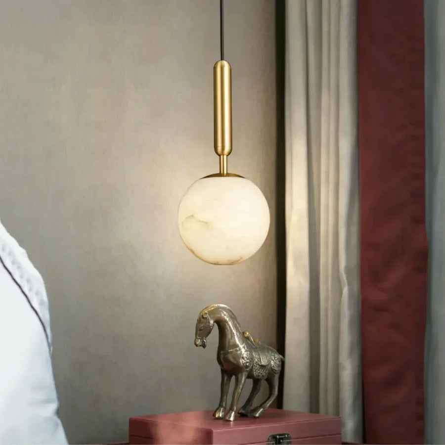 Rod Globe Pendant Light in alabaster for Kitchen Island by AUVIELIGHT