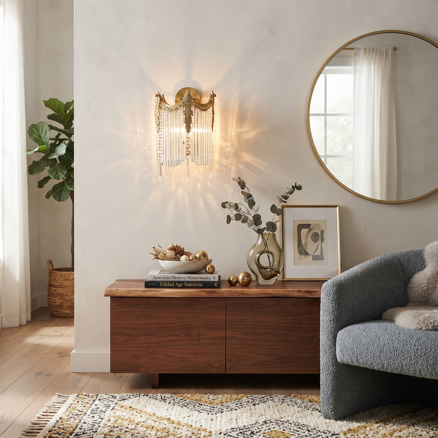 Fringe Wall Sconce in crystal for Hallway by AUVIELIGHT