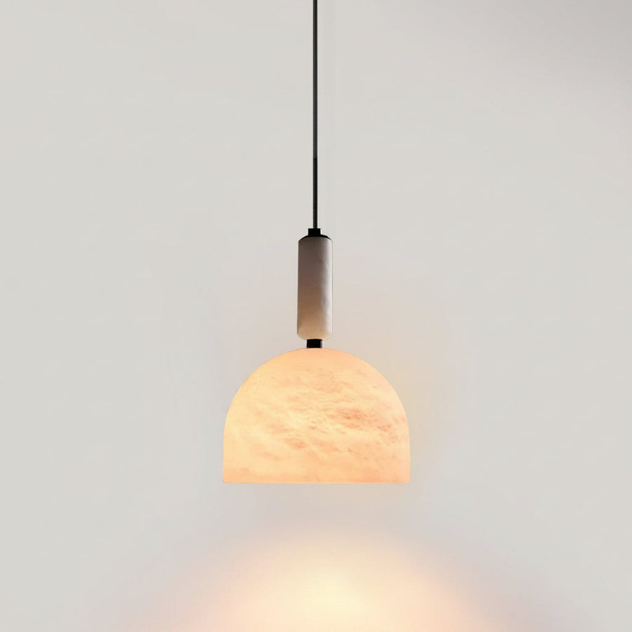Cairo Dome Pendant Light in alabaster for Kitchen Island by AUVIELIGHT, Dia 18 cm × H 23cm / ∅ 7.1″ × H 9.1″ / White & Brass