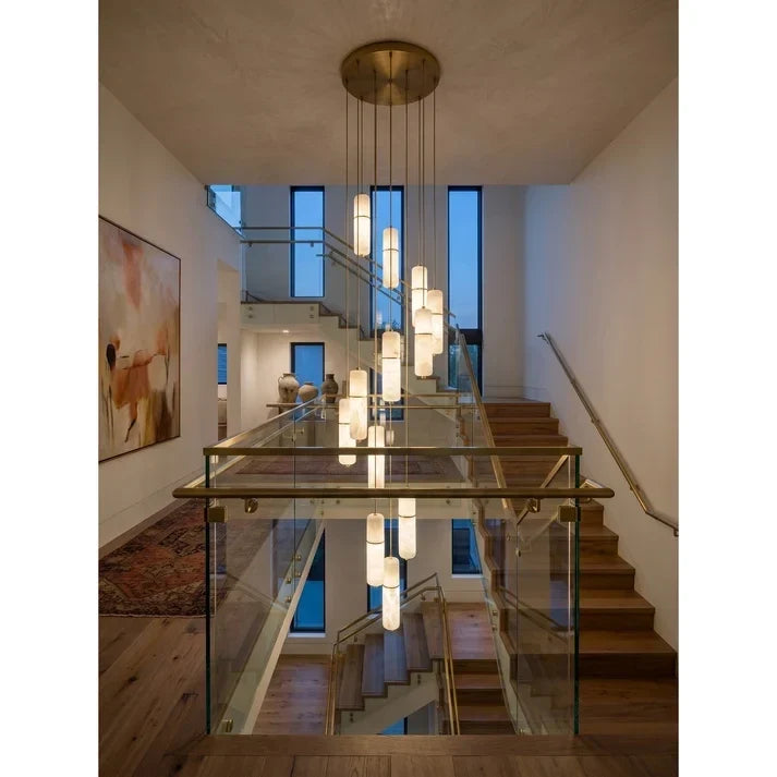 Cascading Cylinder Chandelier in alabaster for Dining Room by AUVIELIGHT