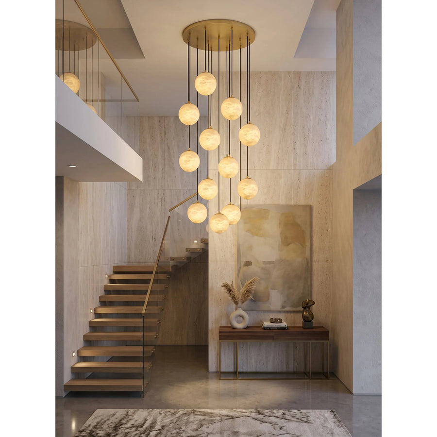 Cascading Orb Light in alabaster for Living Room by AUVIELIGHT