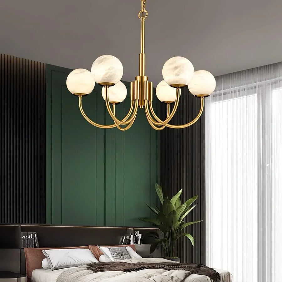 Curved Chandelier in alabaster for Dining Room by AUVIELIGHT