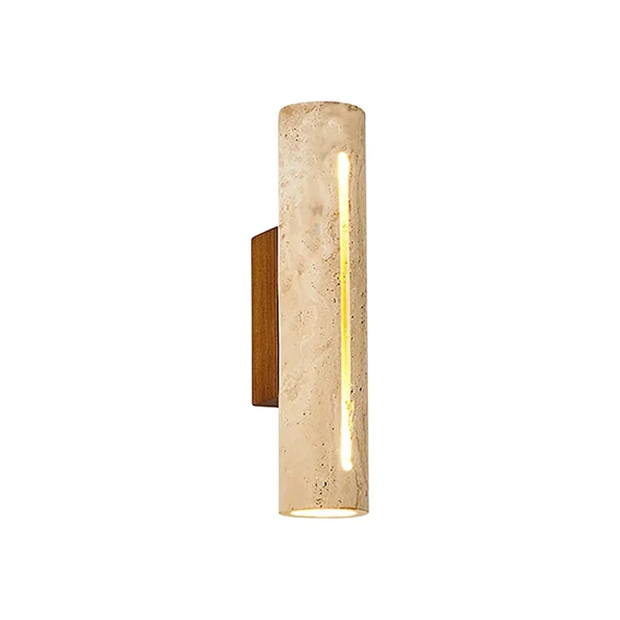 Cylindrical Wall Light in travertine for Hallway by AUVIELIGHT, Dia 6cm x H 28cm / ∅ 2.4″ x H 11″ / Walnut Color & Yellow Travertine