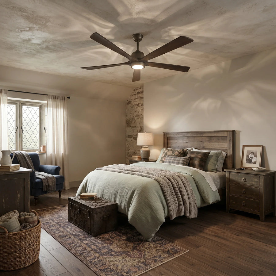 Dark Streamline Ceiling Fan Light in walnut for Living Room by AUVIELIGHT