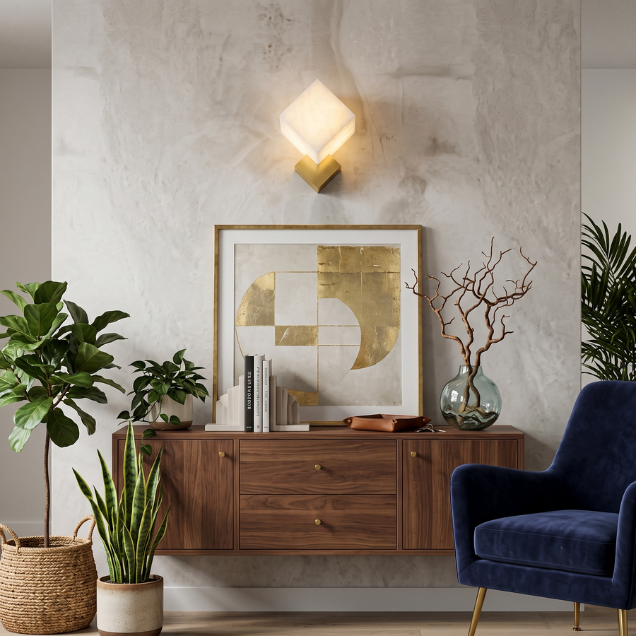 Diamond Wall Sconce in alabaster for Hallway by AUVIELIGHT