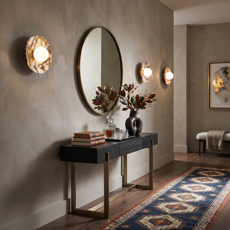Dolly Circular Wall Sconce in alabaster for Hallway by AUVIELIGHT