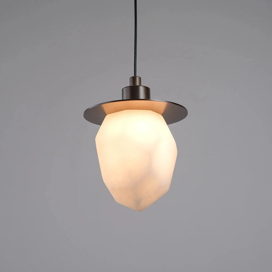 Faceted Pendant Light in alabaster for Kitchen Island by AUVIELIGHT, Dia 12.5cm x H 15cm / ∅ 4.9″ x H 5.9″ / White / Warm White