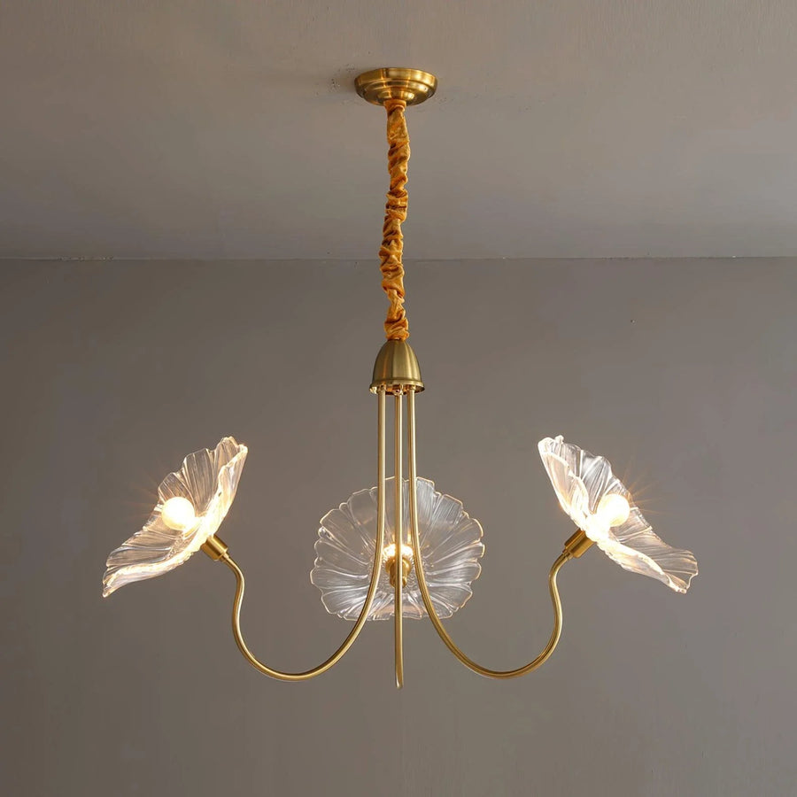 Floral Looped Chandelier in glass for Dining Room by AUVIELIGHT, 3 heads ∅ 35.4" x H 21.7" / Dia 90cm x H 55cm / Gold+Clear