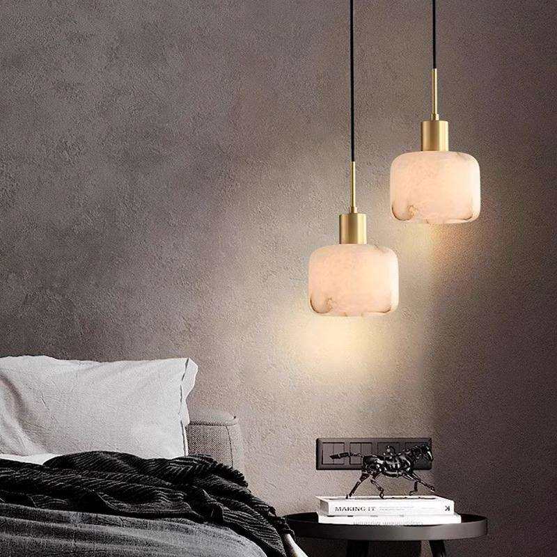 Halden Drum Pendant Light in alabaster for Kitchen Island by AUVIELIGHT