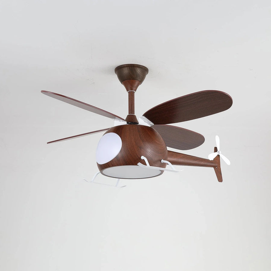 Helicopter Novelty Ceiling Fan Light for Living Room by AUVIELIGHT, ∅ 28 " x H 11.8" / Walnut Color