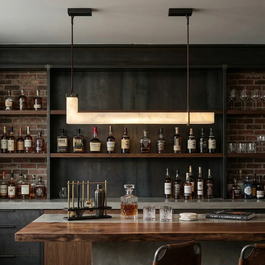 L-Shaped Linear Pendant Light in alabaster for Kitchen Island by AUVIELIGHT