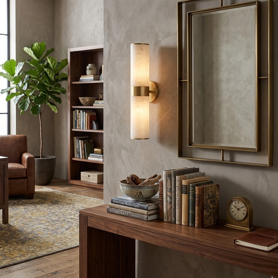 Tandem Linear Wall Light in alabaster for Hallway by AUVIELIGHT