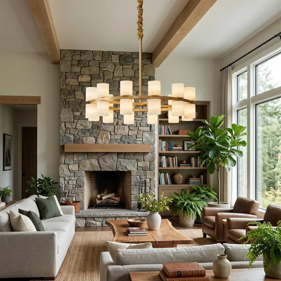 Modern Cylinder Ring Chandelier in alabaster for Dining Room by AUVIELIGHT