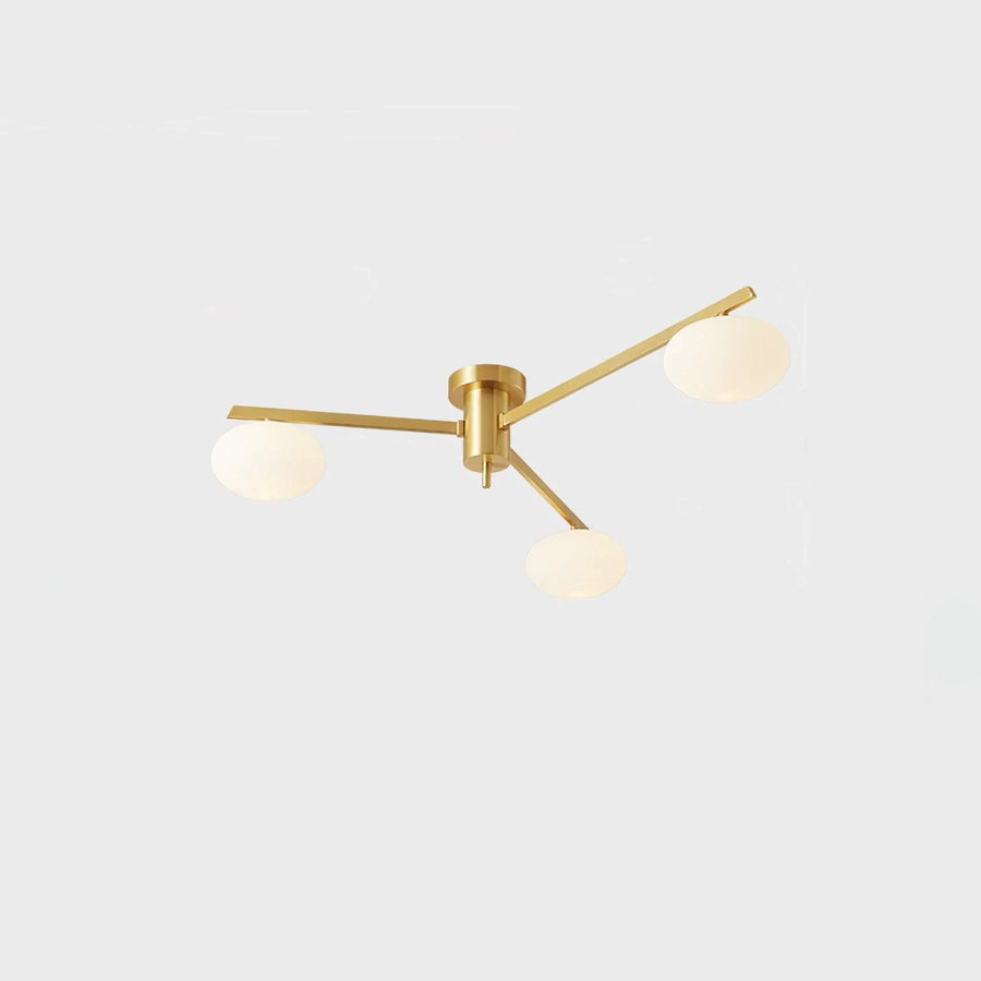 Modern Chandelier in brass for Dining Room by AUVIELIGHT, 3heads ∅ 33.5" x H 7.1" / 85cm x H 18cm / Brass & White