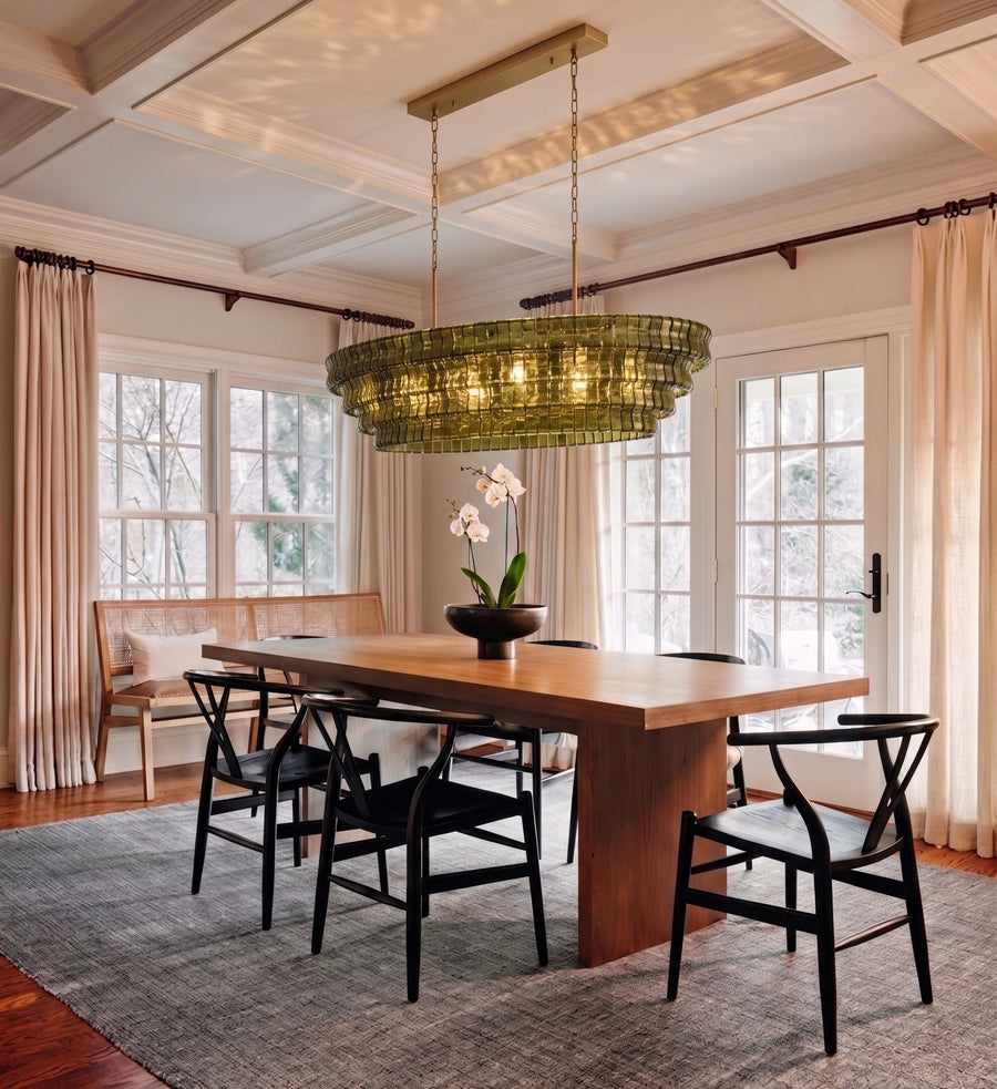 Multi-Tier Oval Chandelier in textured glass for Dining Room by AUVIELIGHT