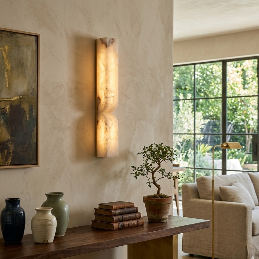 Odyssey Wave Wall Sconce in alabaster for Hallway by AUVIELIGHT