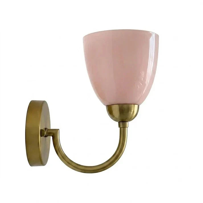 Modern Wall Sconce in opal glass for Hallway by AUVIELIGHT, D 15cm x H 22cm / ∅ 5.9″ x H 8.7″ / Gold & Pink