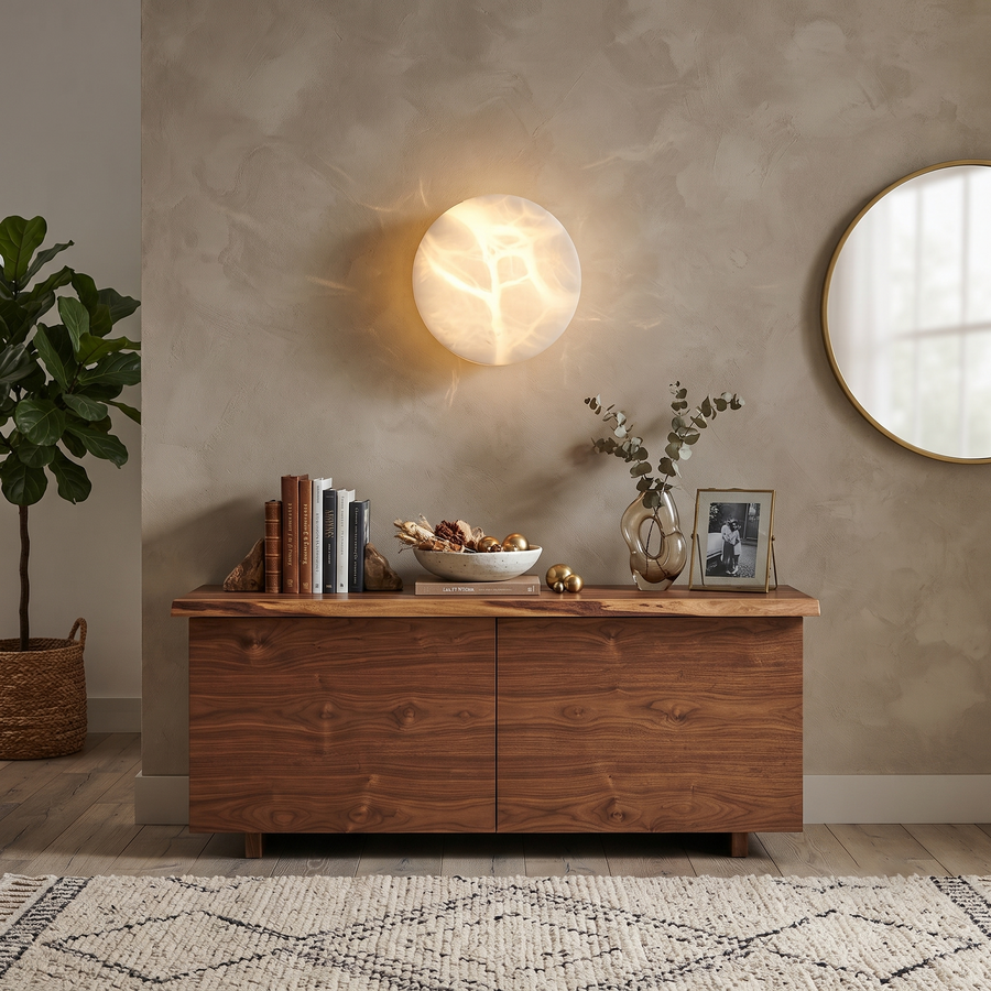 Ora Round Wall Sconce in alabaster for Hallway by AUVIELIGHT