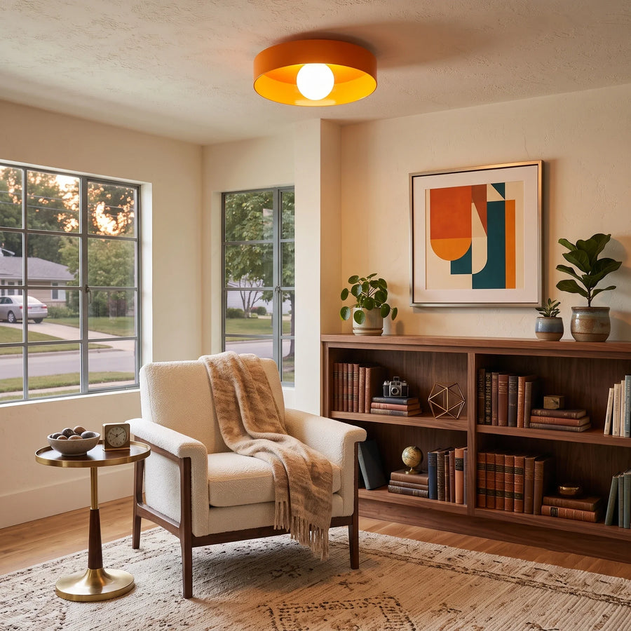 Orange Drum Flush Mount in metal for Low Ceilings by AUVIELIGHT