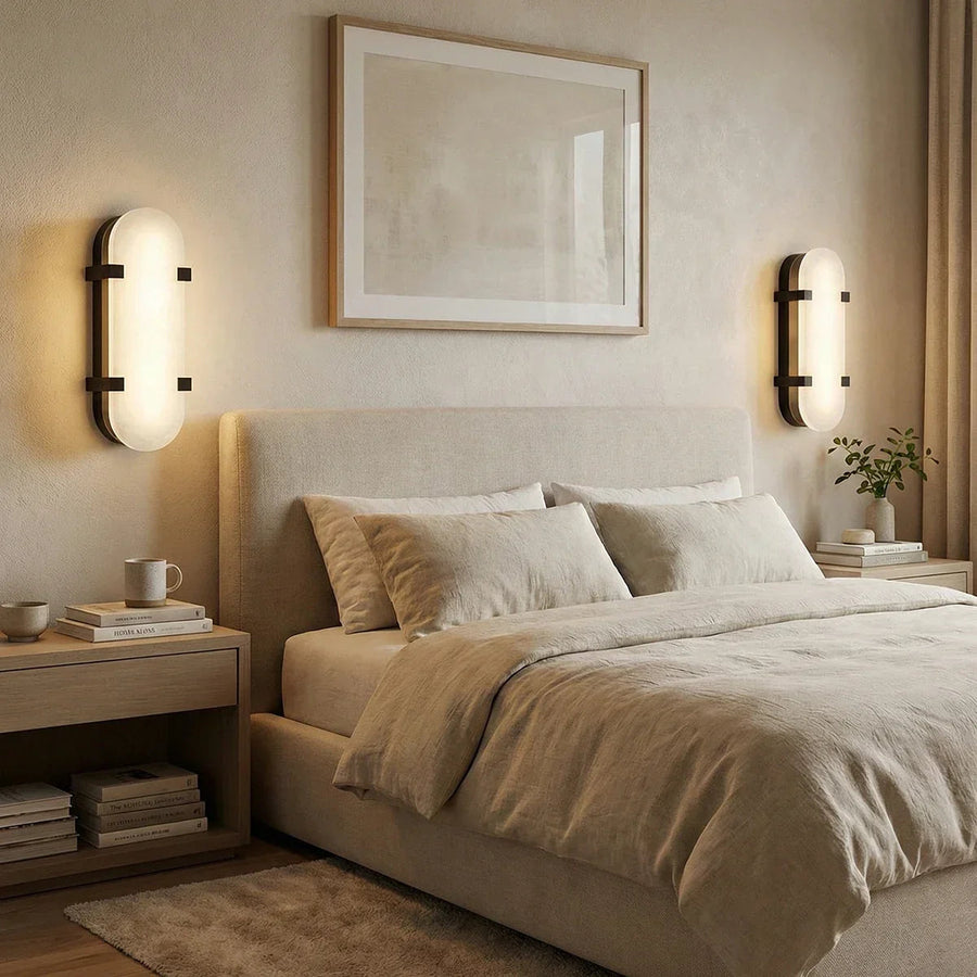 Calla Oval Wall Sconce in alabaster for Hallway by AUVIELIGHT