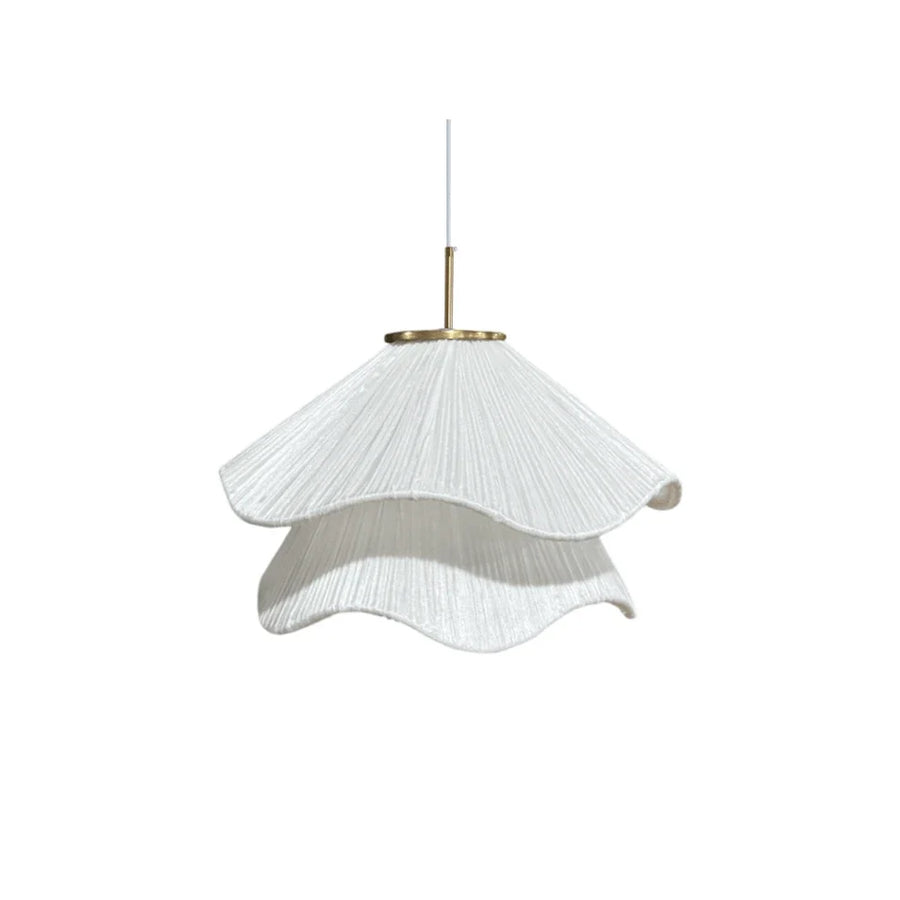Pleated Fabric Flower Pendant Light for Kitchen Island by AUVIELIGHT, ∅∅ 11.8" x H8.3" / Dia 30cm x H 21cm / Gold & White