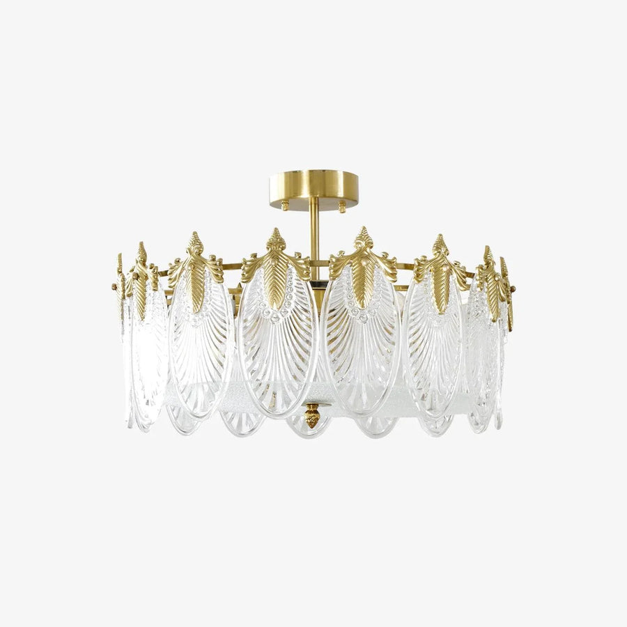 Regency Leaf Chandelier in glass for Dining Room by AUVIELIGHT, 6 heads ∅ 19.7" x H 9.1" / Dia 50cm x H 23cm / Copper+Clear