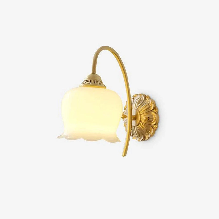 Resin Flower Wall Sconce in brass for Hallway by AUVIELIGHT, L 5.9" x W 9.1" x H 9.8"/ L 14cm x 23cm x H 25cm / Brass & Beige