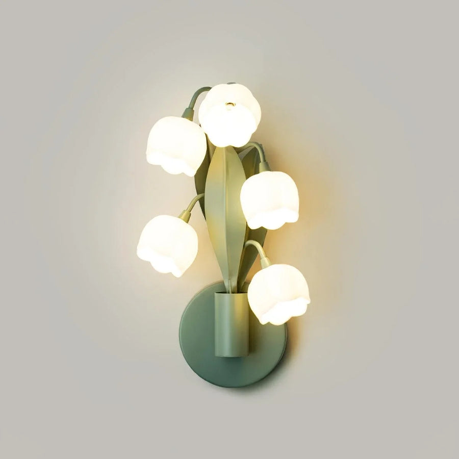 Sara Orchid Wall Light for Hallway by AUVIELIGHT, Dia 18.5cm x H 33cm / ∅ 7.3″ x H 12.9″ / Green & White PC Lampshade