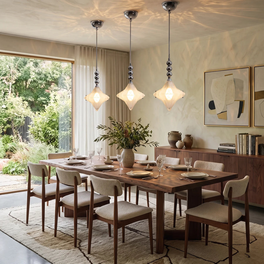Sculptural Diamond Star Pendant Light in amber glass for Kitchen Island by AUVIELIGHT