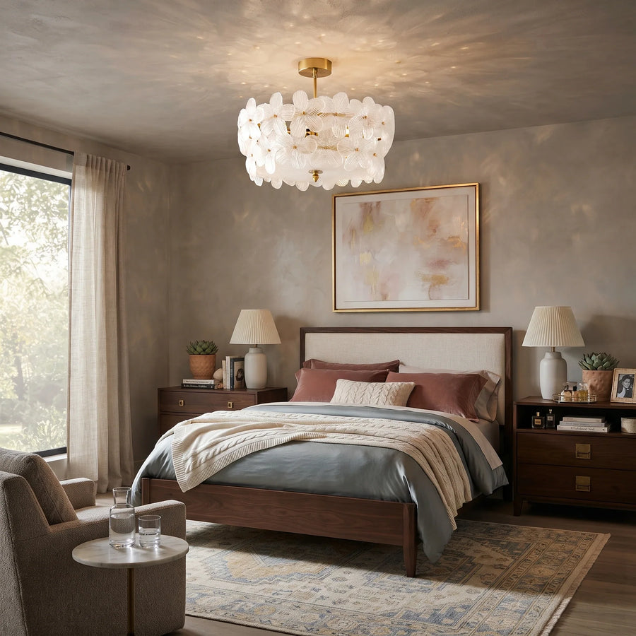 Sculptural Petal Drum Chandelier in frosted glass for Dining Room by AUVIELIGHT