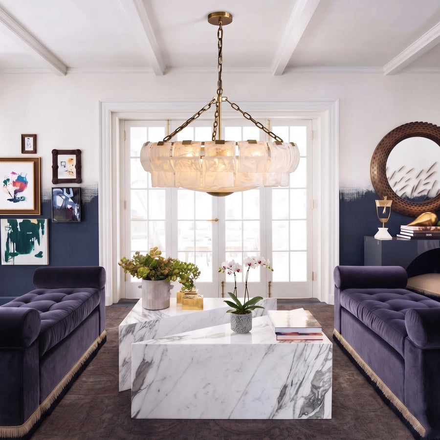 Tile Drum Chandelier in frosted glass for Dining Room by AUVIELIGHT