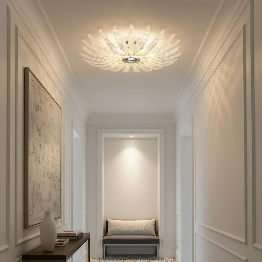 Sculptural Ribbed Blossom Flush Mount in ribbed glass for Low Ceilings by AUVIELIGHT