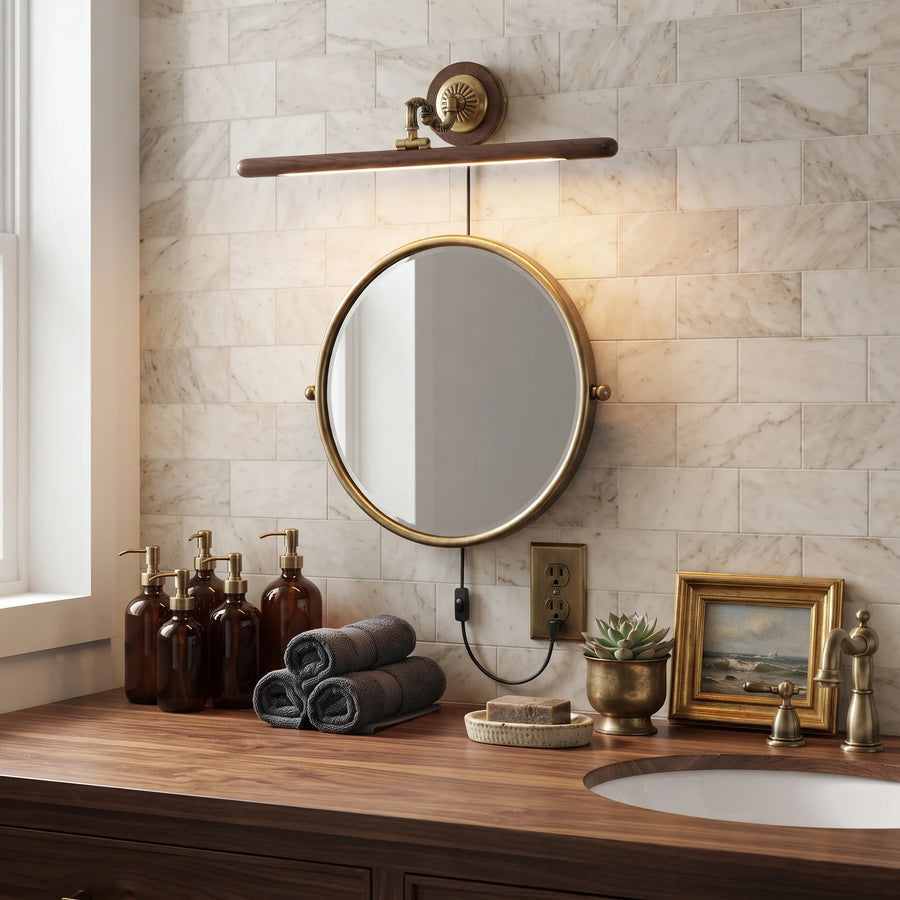 Ornate Picture Light in walnut for Living Room | AUVIELIGHT
