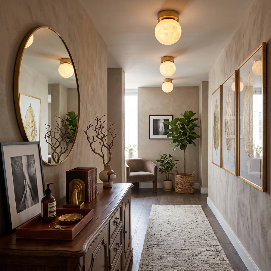 Selene Globe Flush Mount in alabaster for Low Ceilings by AUVIELIGHT
