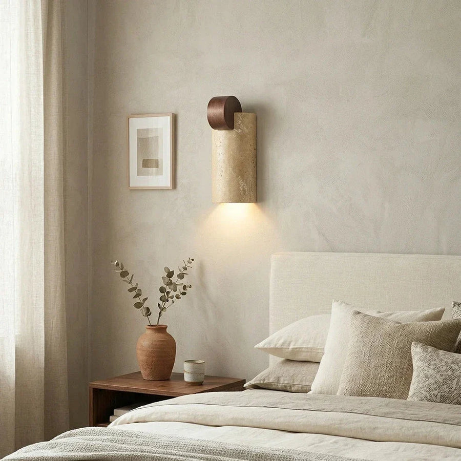 Solenne Curve Wall Light in travertine for Hallway by AUVIELIGHT